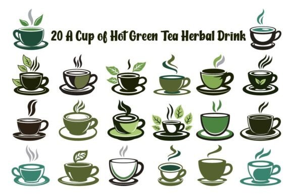 20 a Cup of Hot Green Tea Graphics & Illustrations