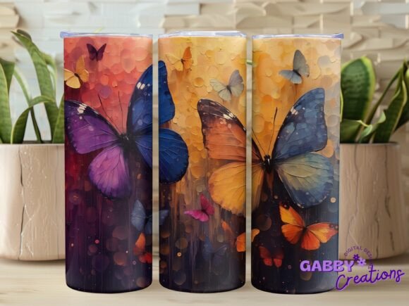 Butterflies 20oz Skinny Tumbler Wrap PNG Graphics