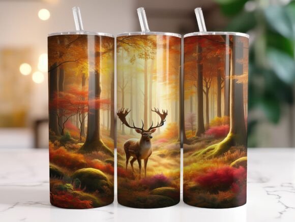 Camo Deer 20oz Hunting Tumbler Wrap PNG Graphics
