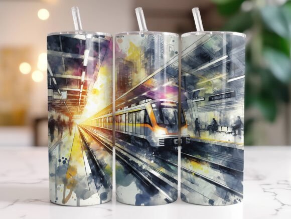 City Train 20oz Tumbler Wrap Sublimation Graphics
