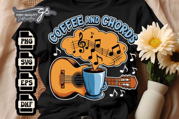 Coffee and Chords Music Guitar SVG: Graphics for Crafts & Creative Brands
