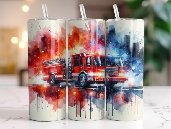 Fire Truck 20oz Tumbler Wrap PNG: Graphics for Bold Tumbler Wraps
