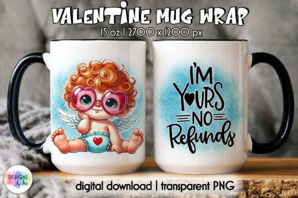 Funny Cupid Valentines Coffee Mug Wrap: Graphics & Illustrations