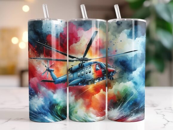 Helicopter 20oz Tumbler Wrap Sublimation Graphics