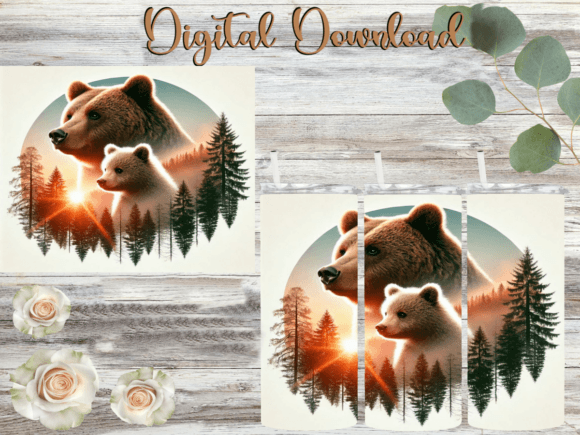 Mama and Baby Bear Sunset Graphics for Tumbler Wraps