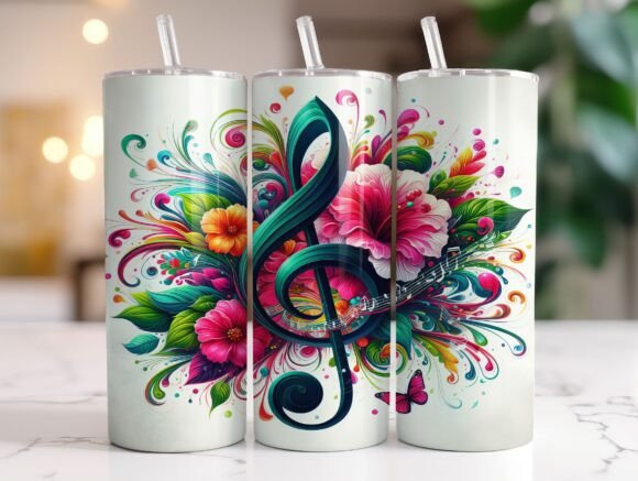 Music Notes Flowers Tumbler Wraps Graphics