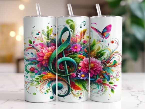 Music Notes Themed 20oz Tumbler Wrap PNG