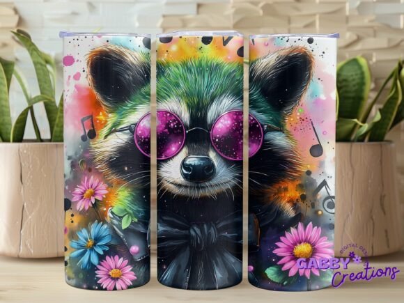 Musical Raccoon Tumbler Wrap PNG Graphics