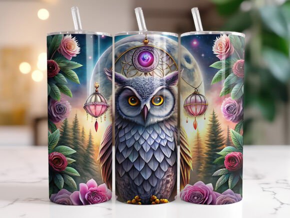 Owl Floral 20oz Tumbler Wrap PNG Design