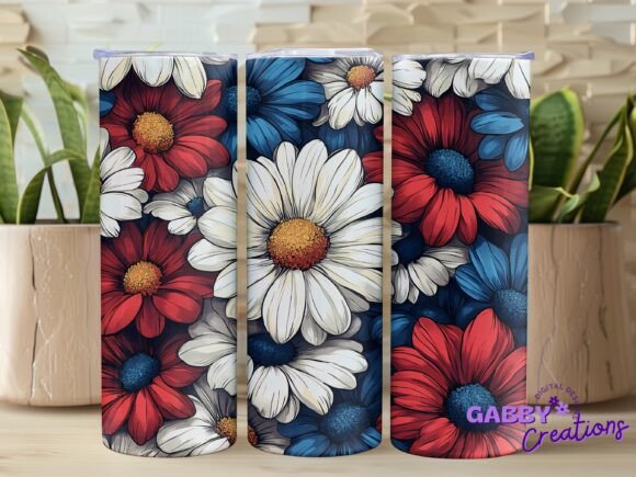 Patriotic Daisies Tumbler Wrap PNG Graphics