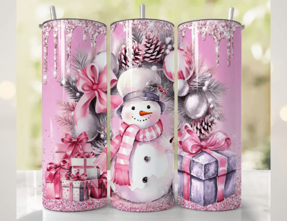 Pink Snowman Tumbler Wrap Christmas Graphics