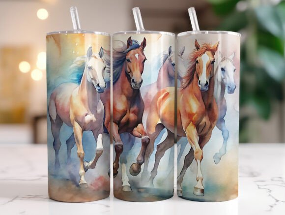 Running Horses Tumbler Wrap PNG Graphics