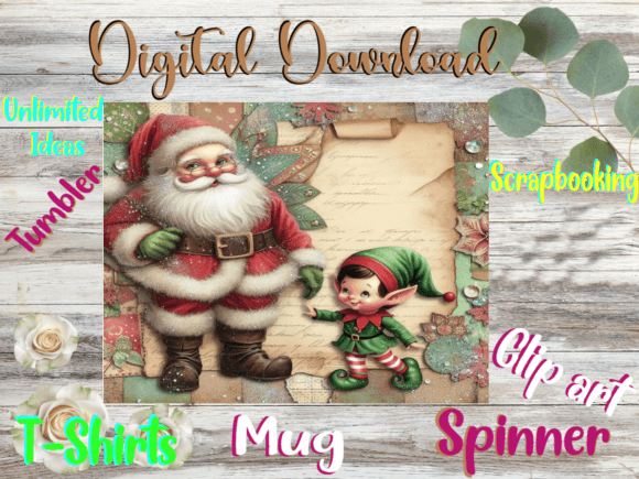 Santa Claus and Christmas Elf Graphics for Tumbler Wraps