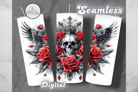 Skull and Roses W Wings Tumbler Wrap: Graphics for Bold Tumbler Wraps