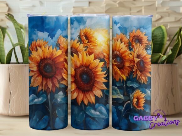 Sunflowers Tumbler Wrap Sublimation PNG: Graphics for Real Tumbler Wraps