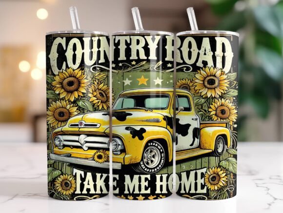 Vintage Country Road Tumbler Wrap PNG Graphics