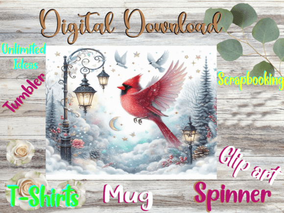 Winter Cardinal Graphics for Tumbler Wraps