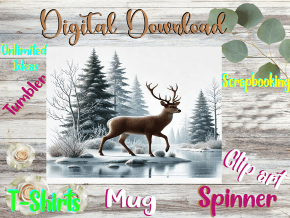 Winter Deer Graphics for Tumbler Wraps