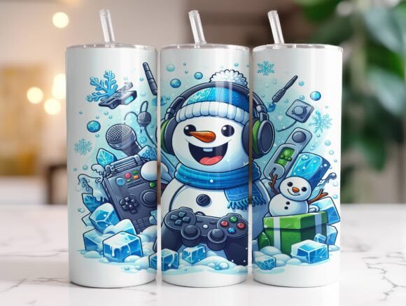 Winter Gamer Snowman Tumbler Wrap Graphics
