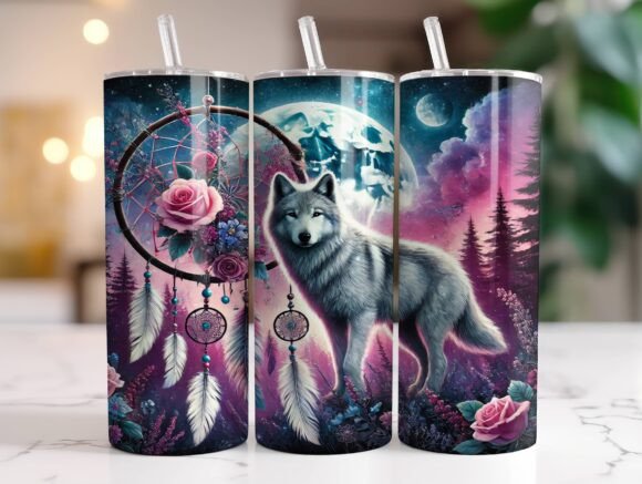 Wolf Dreamcatcher Tumbler Wrap PNG Graphics