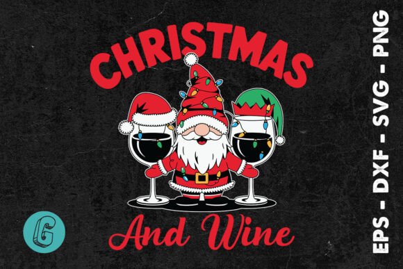 Xmas Gnomes and Wine SVG: Graphics for Print Templates